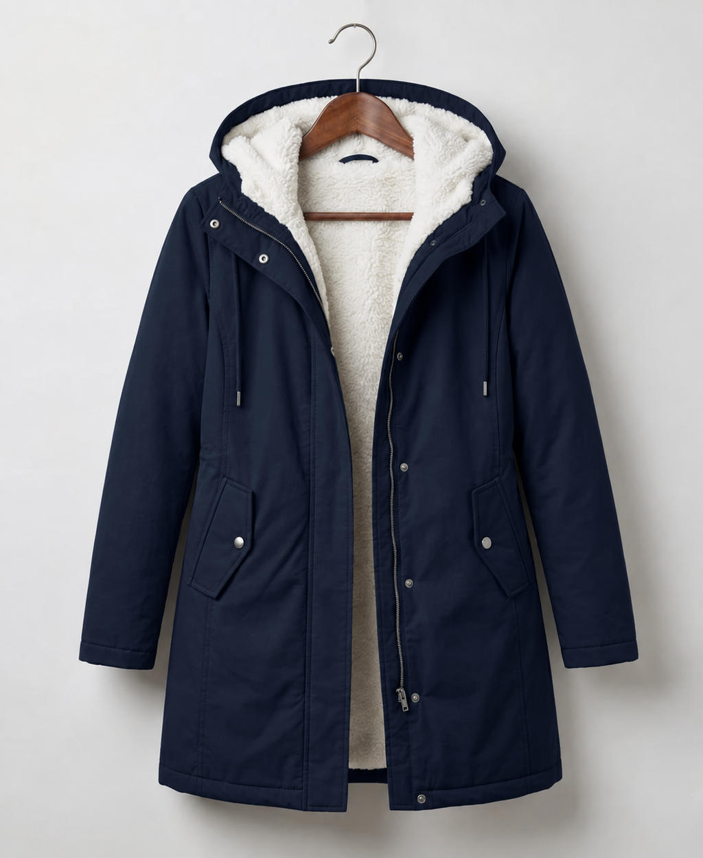 Abrigo Largo Impermeable con Capucha y Forro Sherpa