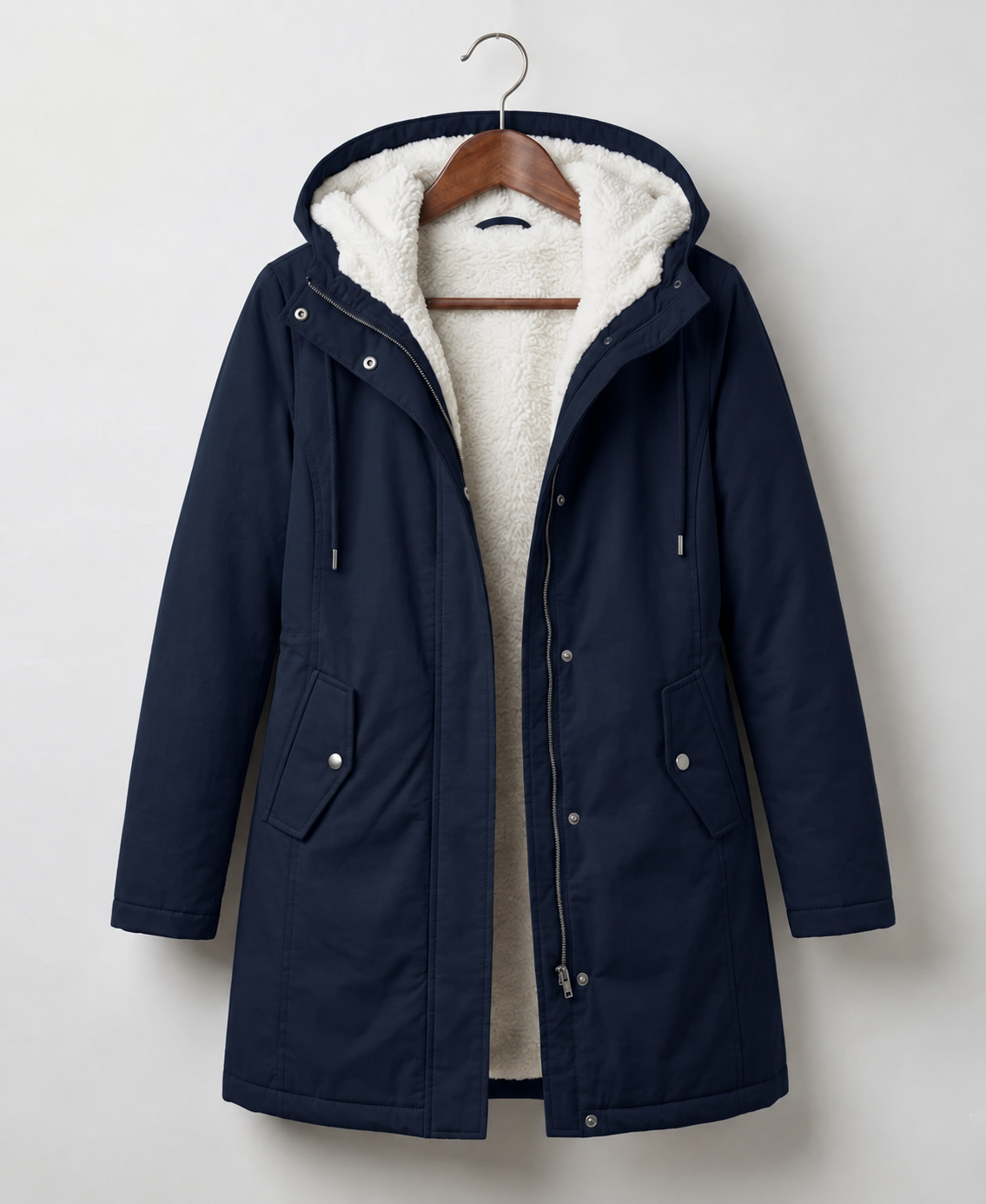 Abrigo Largo Impermeable con Capucha y Forro Sherpa