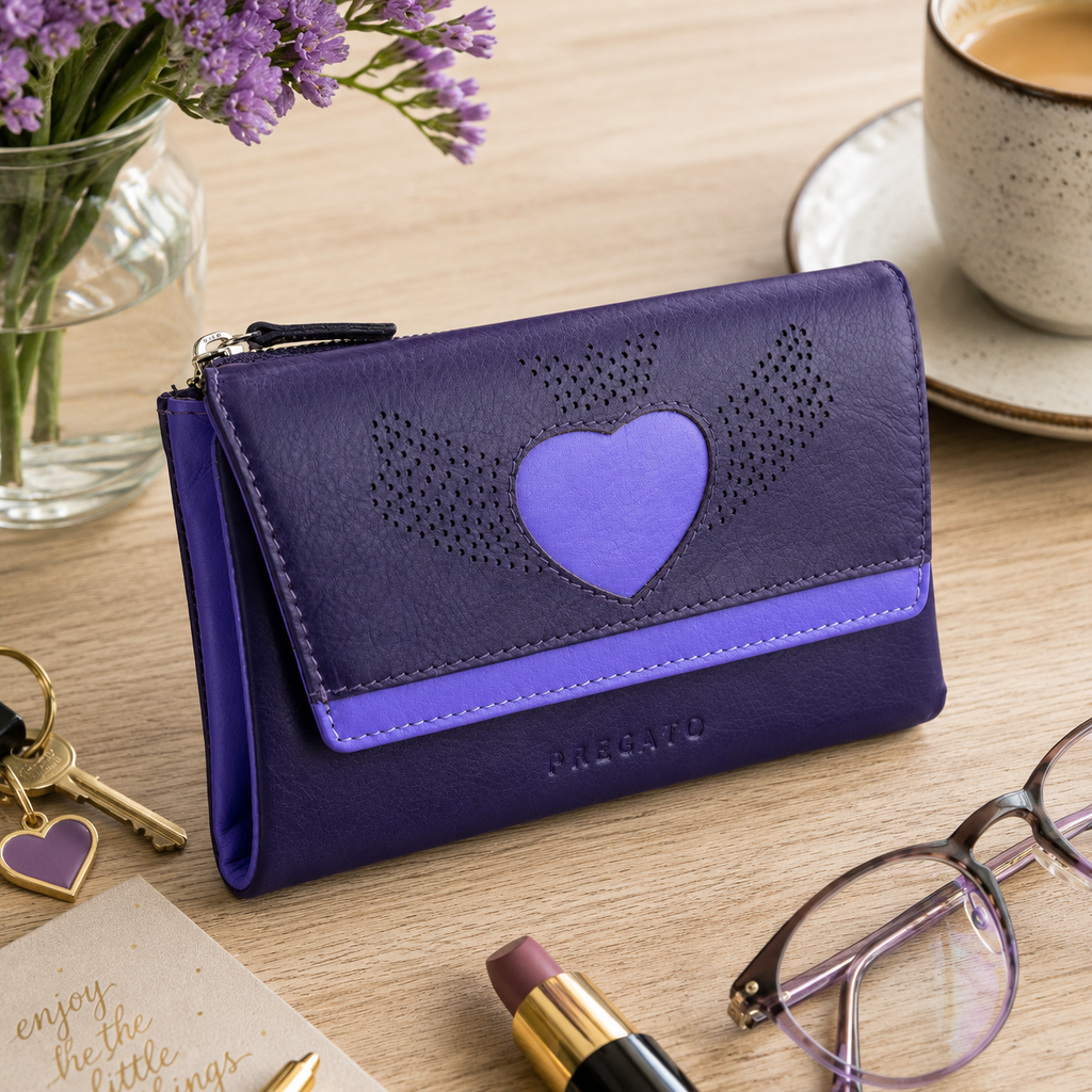 Billetero de Piel con Corazón Calado, Tono Intenso y Protección RFID