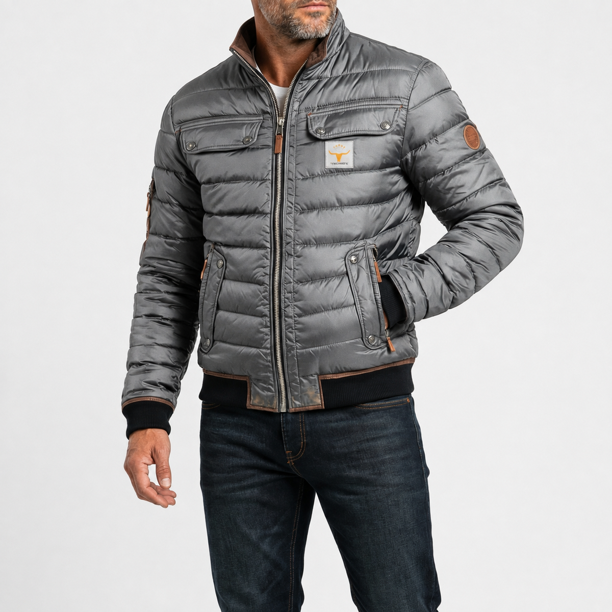 Chaqueta acolchada vintage gris