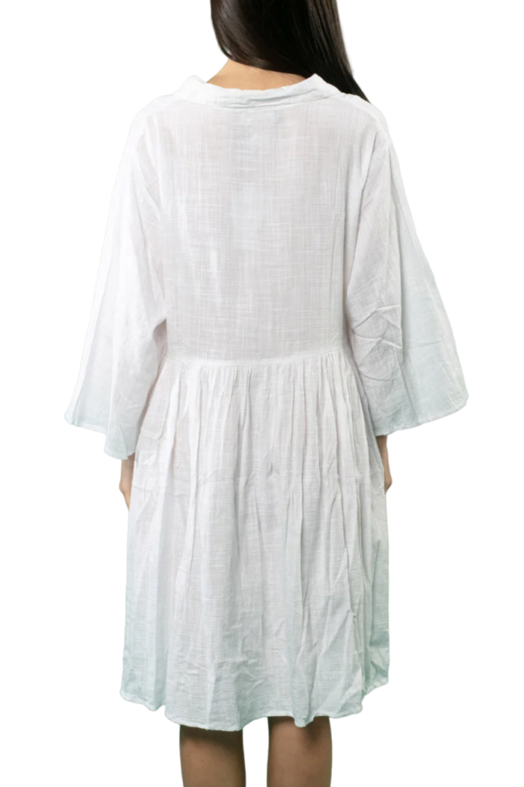Vestido Camisero Boho Amplio de Algodón con Bolsillos y Manga Larga