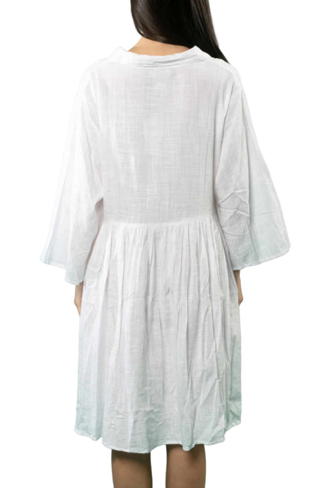 Vestido Camisero Boho Amplio de Algodón con Bolsillos y Manga Larga