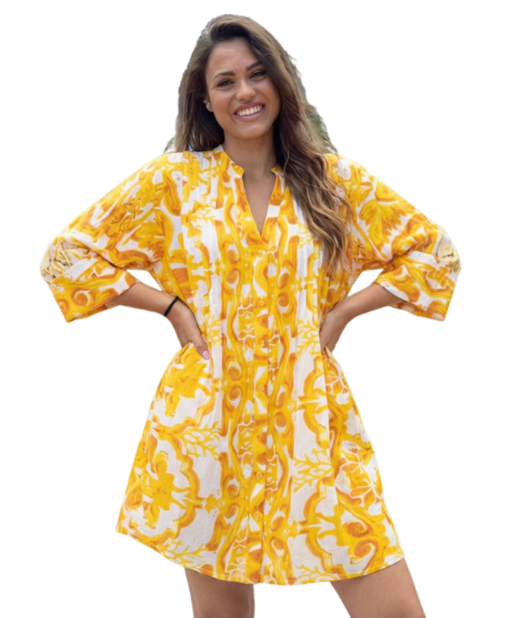 Vestido Camisero Boho Amplio de Algodón con Bolsillos y Manga Larga