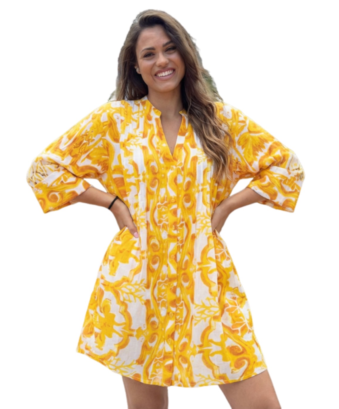 Vestido Camisero Boho Amplio de Algodón con Bolsillos y Manga Larga