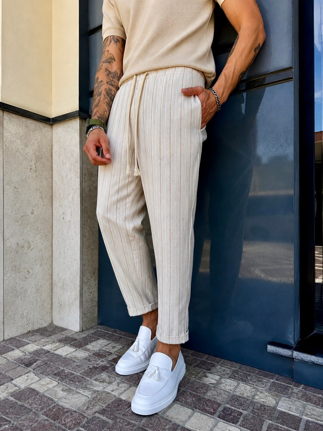 Pantalón de Algodón a Rayas