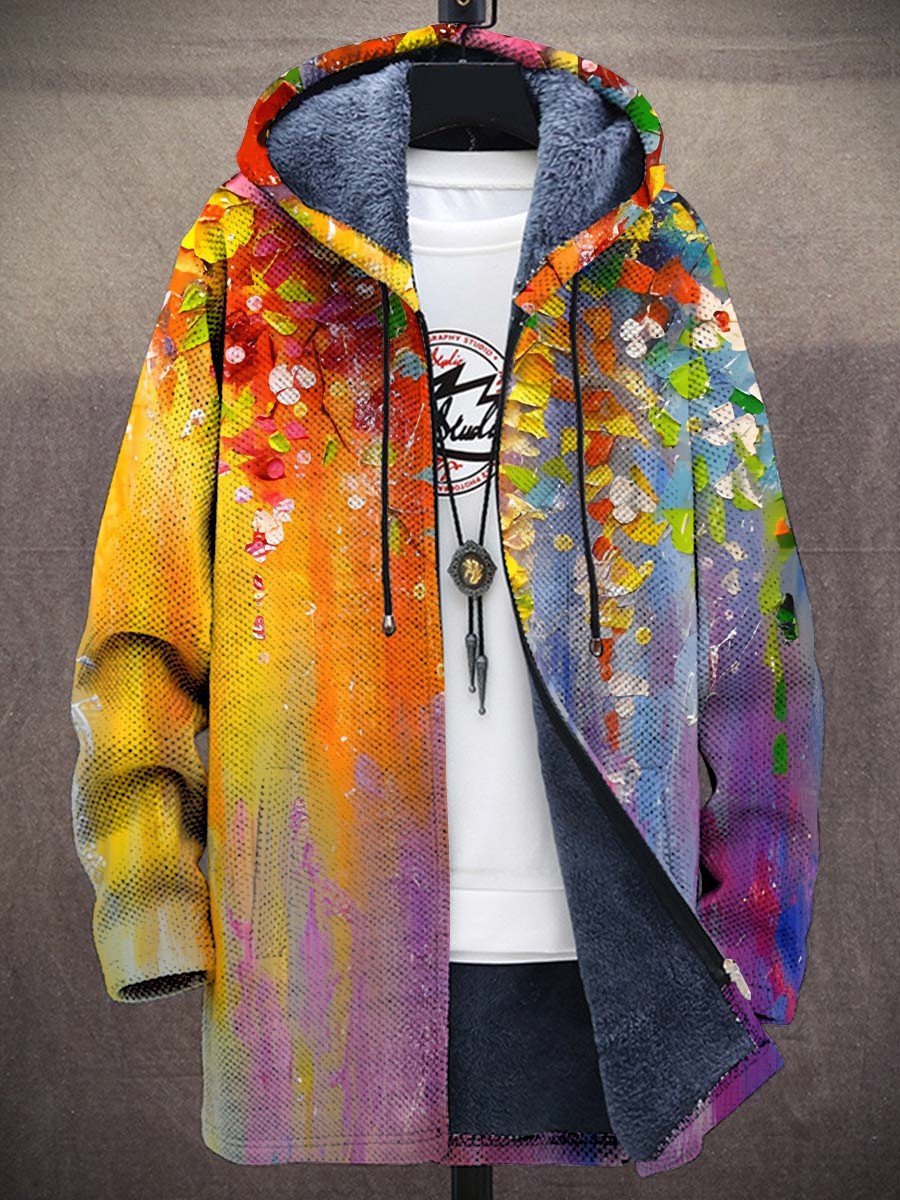 Chaqueta de Punto con Capucha y Estampado Artístico