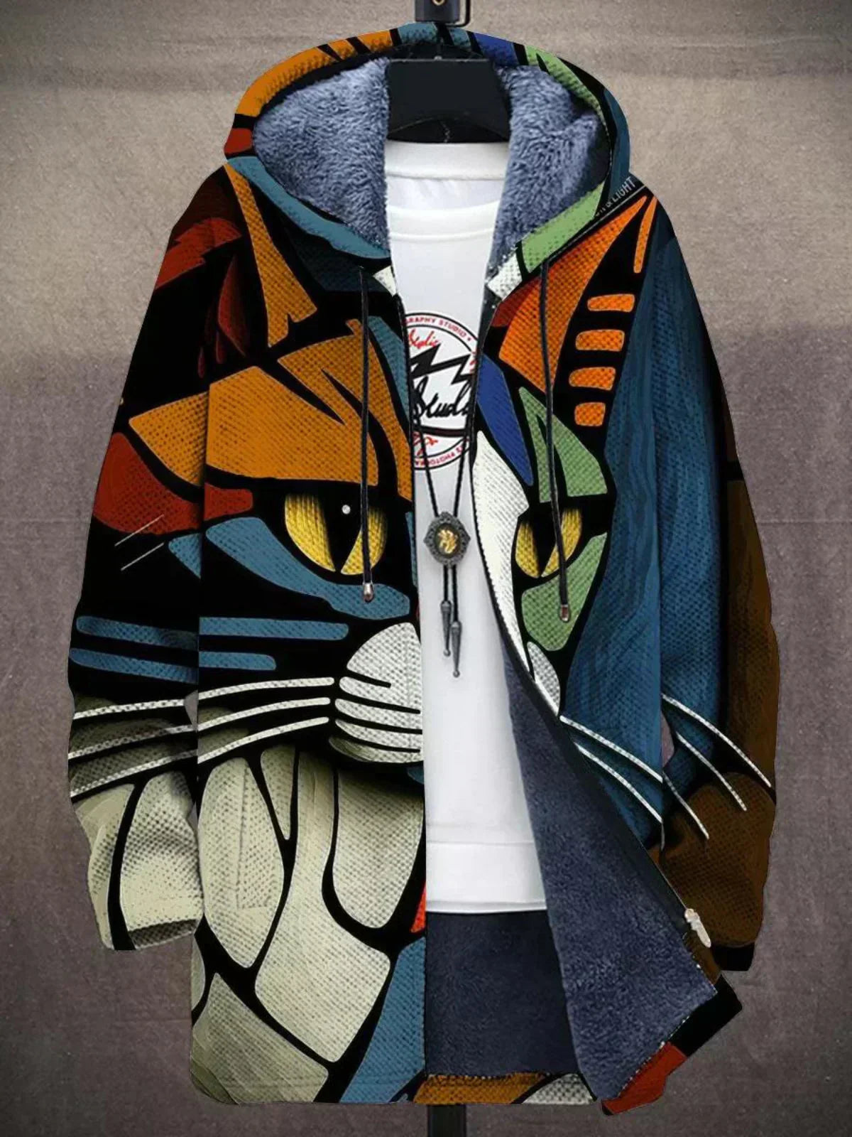 Chaqueta de Punto con Capucha y Estampado Artístico