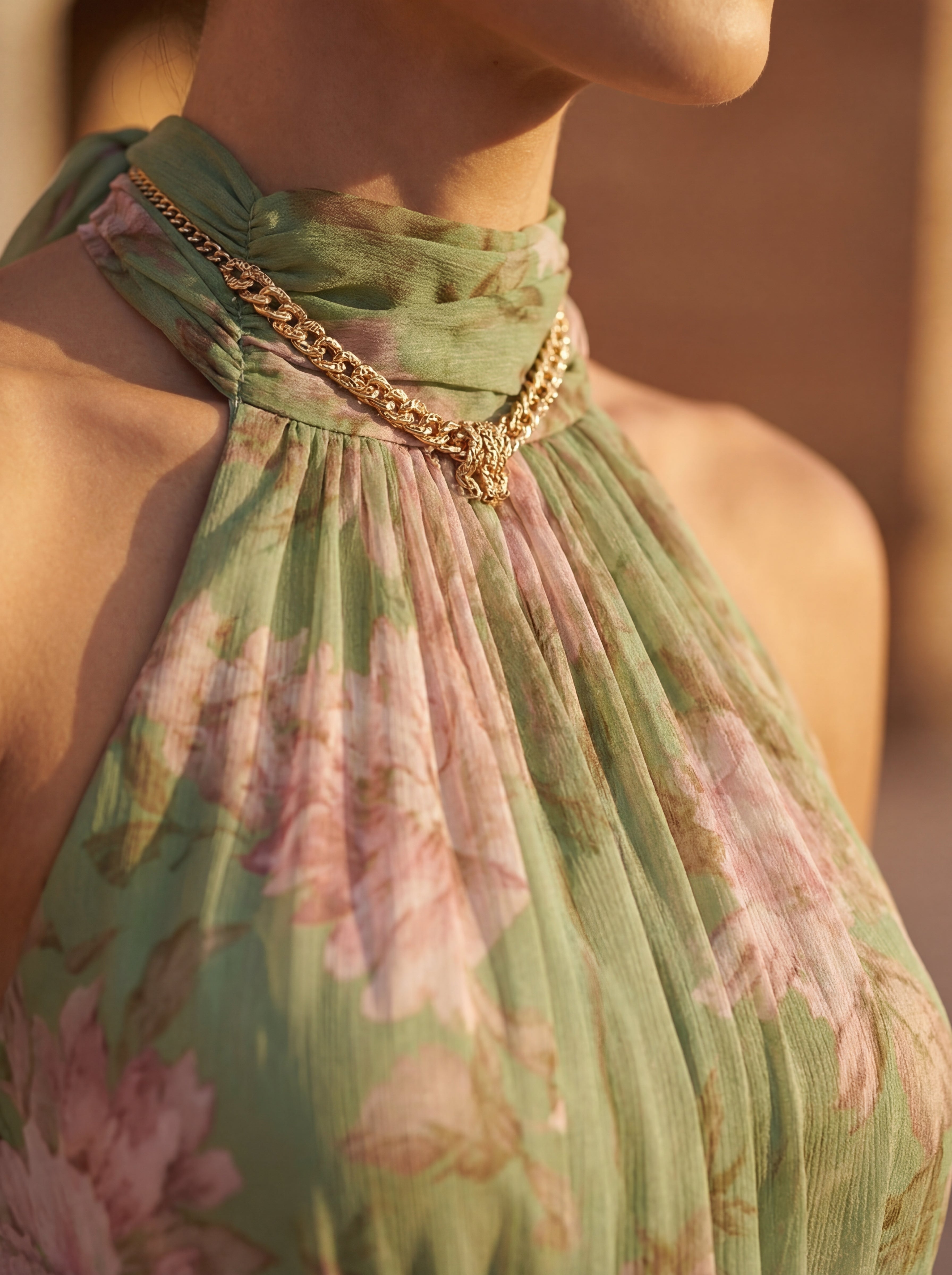 Vestido Halter Elegante en Tul con Cintura Ajustada y Falda Fluida