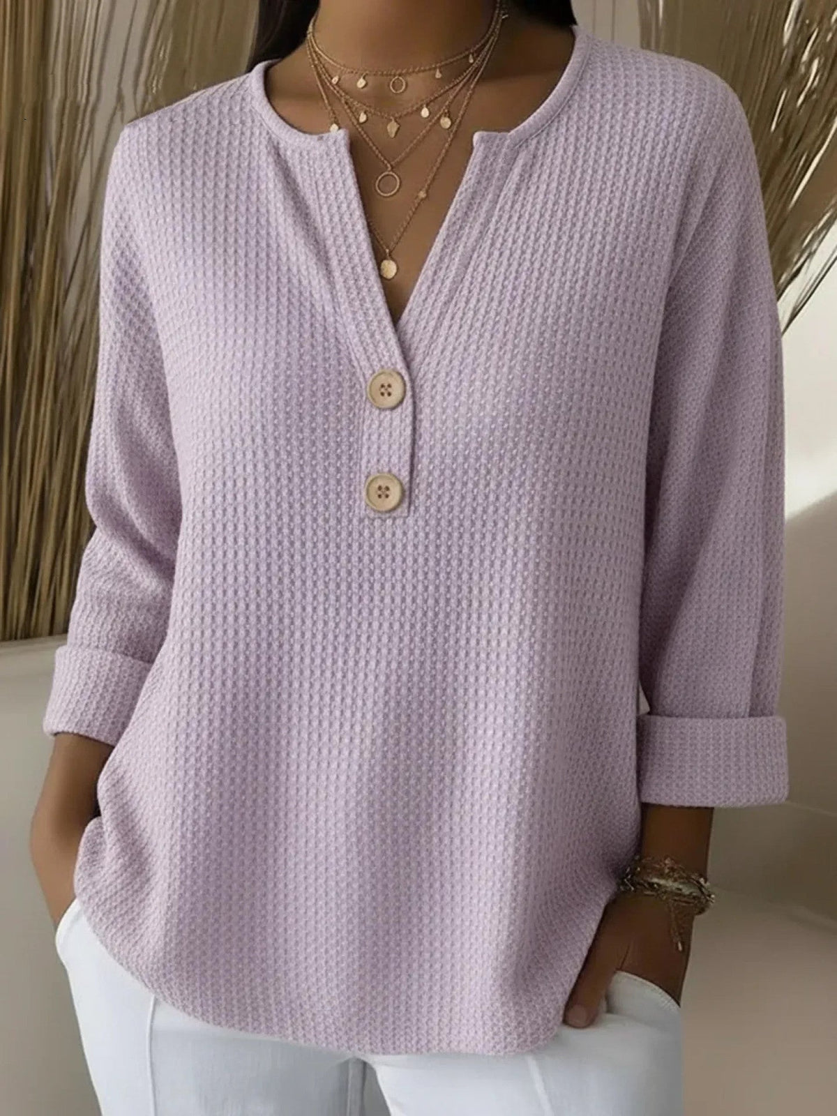 Top Henley de Punto Waffle con Botones