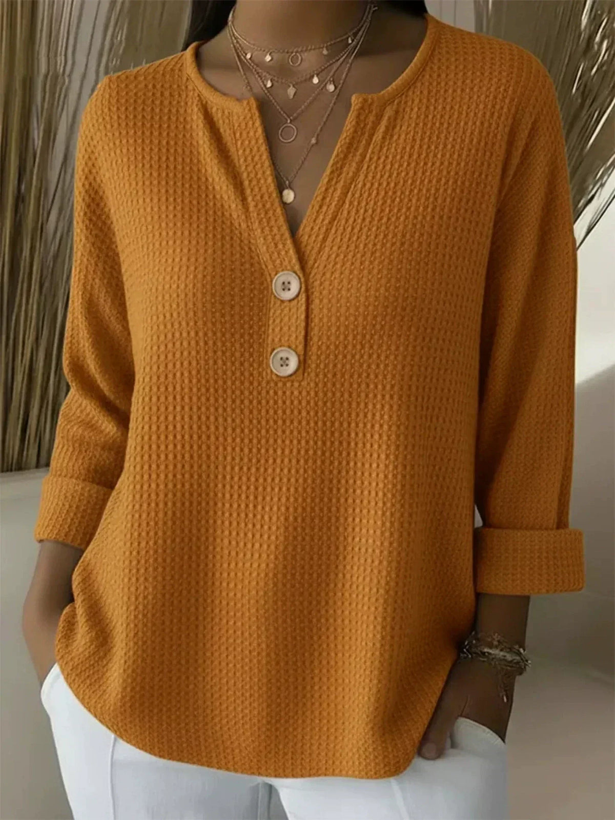 Top Henley de Punto Waffle con Botones