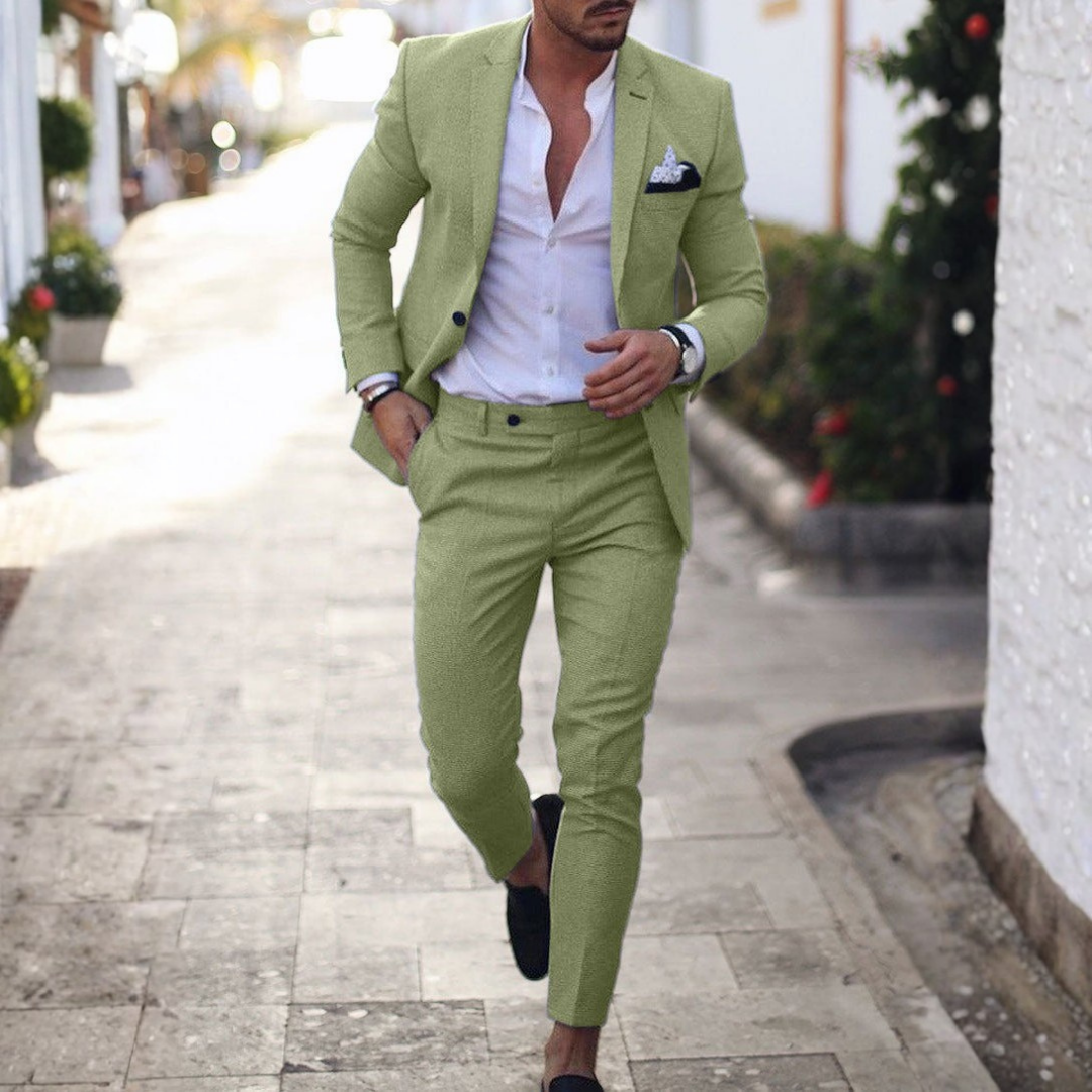 Traje de Lino de Dos Piezas Slim Fit con Solapa Clásica
