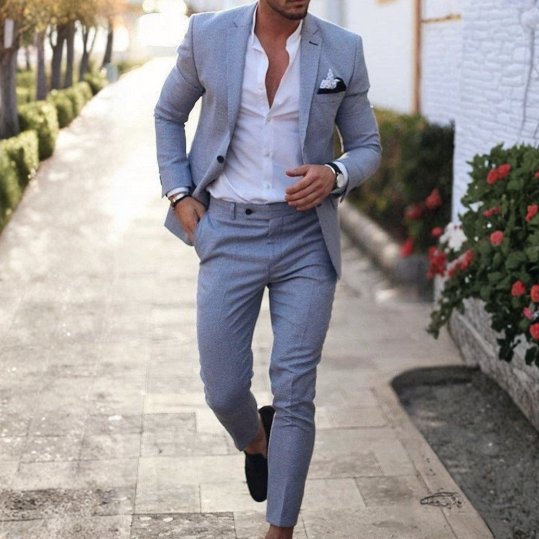 Traje de Lino de Dos Piezas Slim Fit con Solapa Clásica