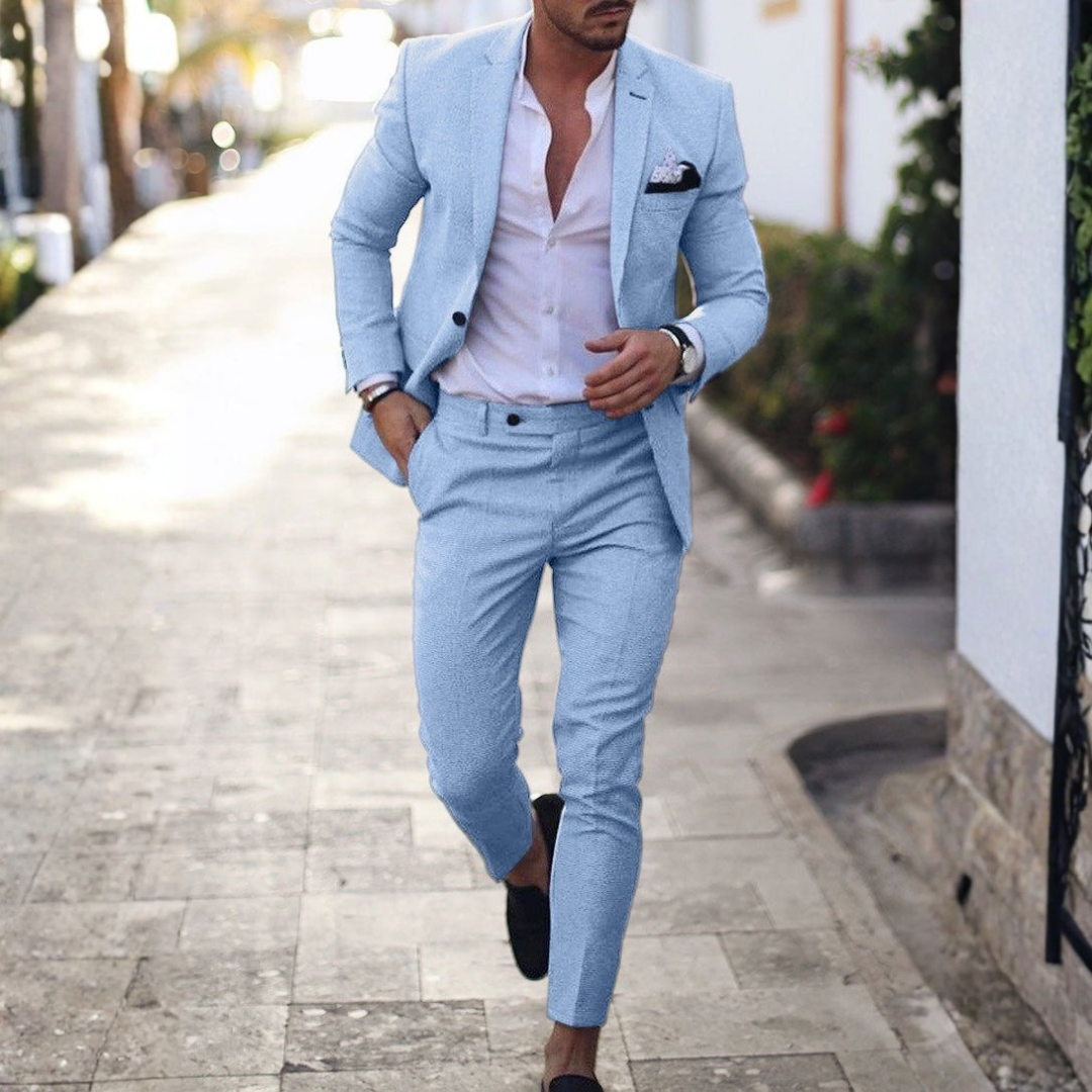 Traje de Lino de Dos Piezas Slim Fit con Solapa Clásica