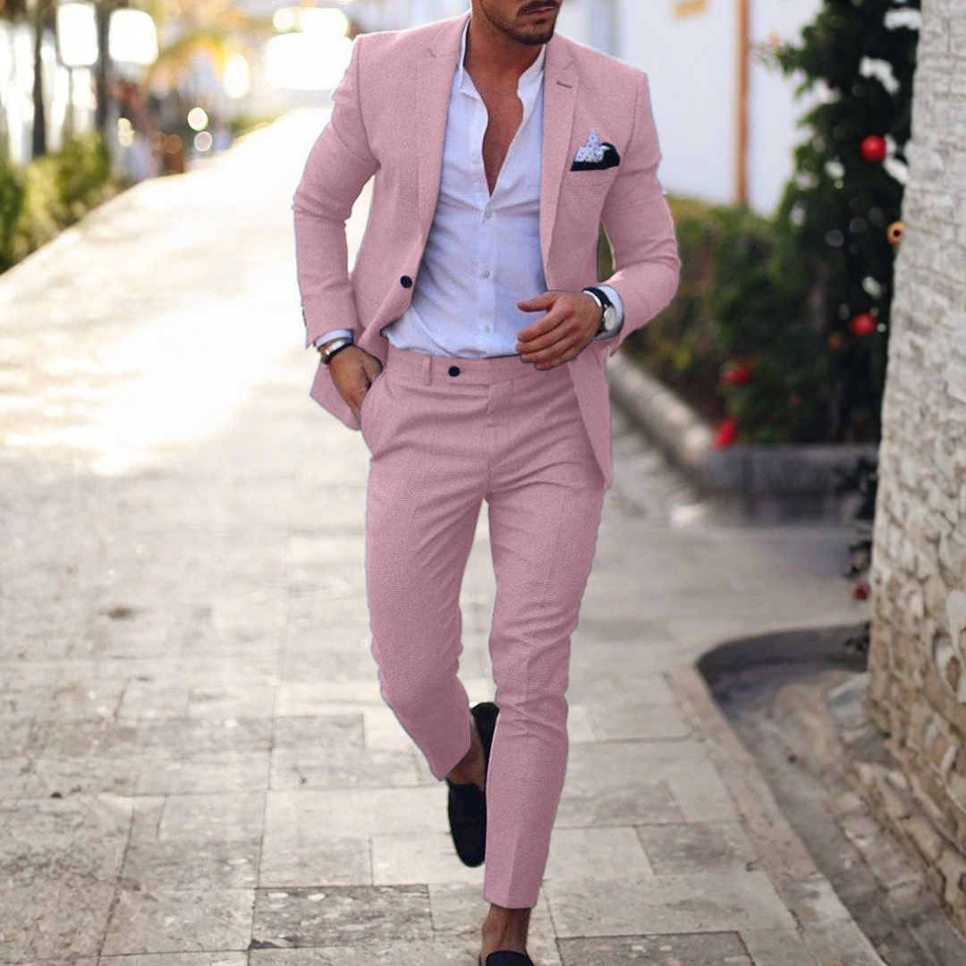 Traje de Lino de Dos Piezas Slim Fit con Solapa Clásica