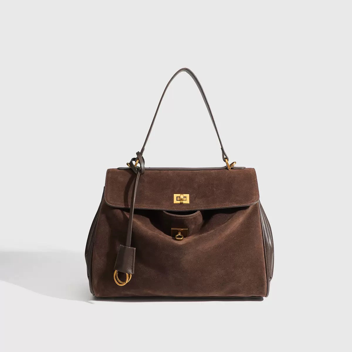 Bolso de Cuero Genuino con Frontal de Ante