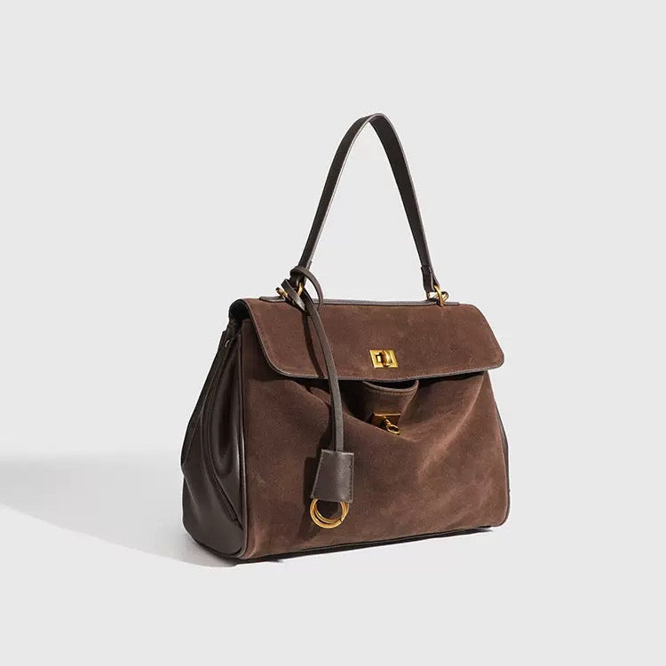 Bolso de Cuero Genuino con Frontal de Ante