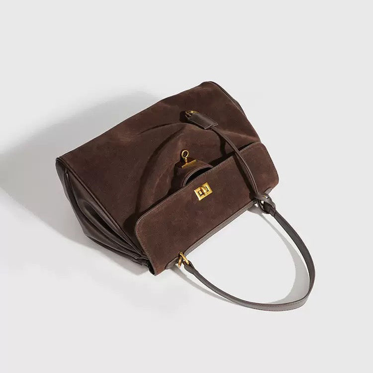Bolso de Cuero Genuino con Frontal de Ante
