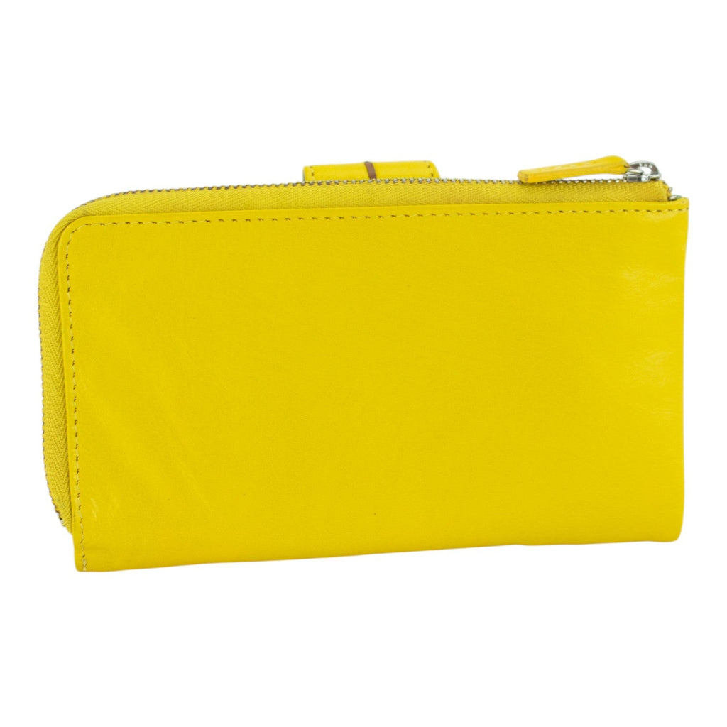 Billetero de Piel con Combinación Azul Cielo y Amarillo