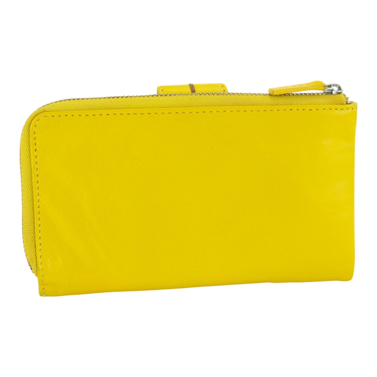 Billetero de Piel con Combinación Azul Cielo y Amarillo
