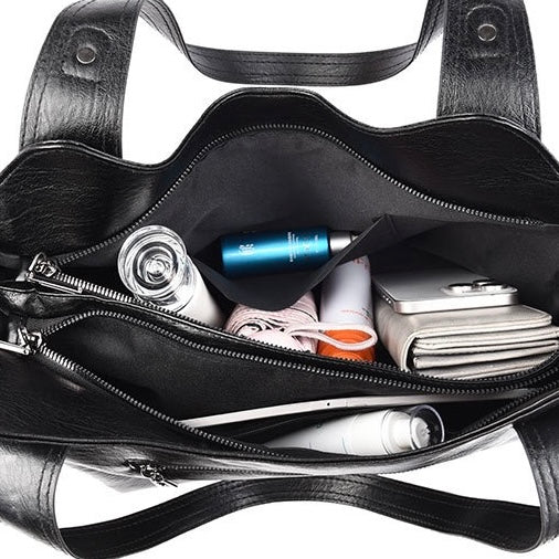 Bolso Carryall Diario de Cuero Vegano con Herrajes Plateados
