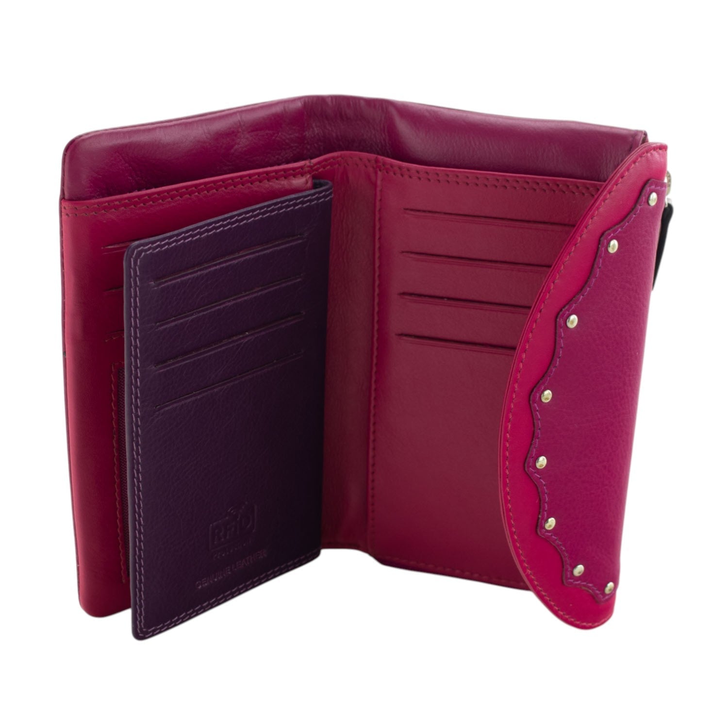 Billetero de Piel Glamouroso con Solapa Ondulada y Detalles Metálicos