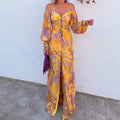Vestido Largo Floral con Escote Corazón y Hombros Descubiertos