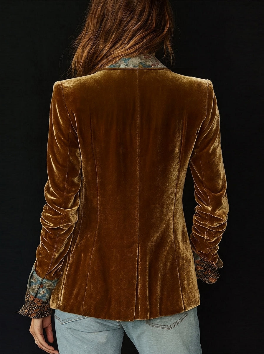 Blazer de Patchwork con Estampado Floral Vintage