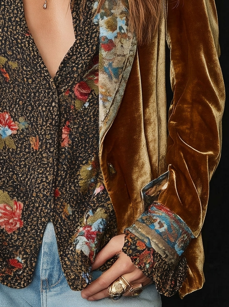 Blazer de Patchwork con Estampado Floral Vintage