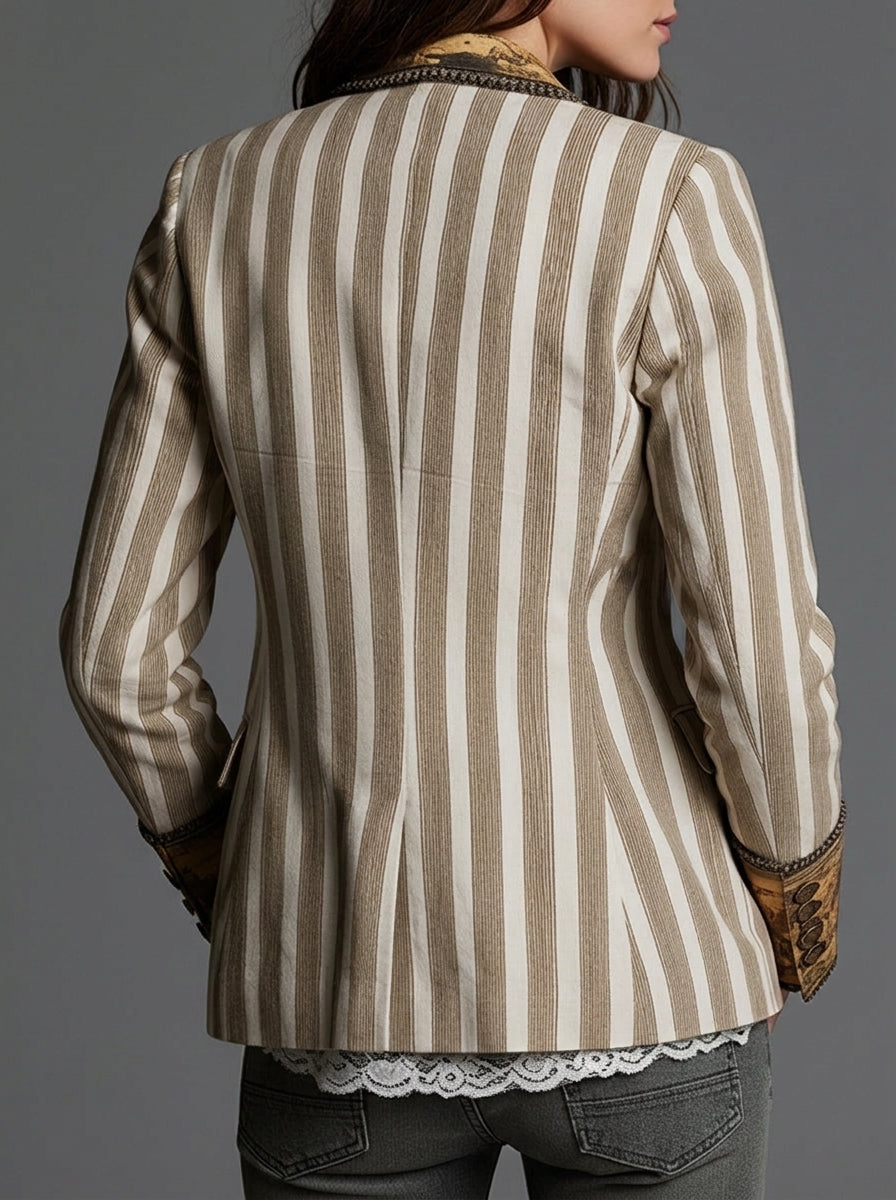 Blazer Bohemio a Rayas con Cuello Estampado