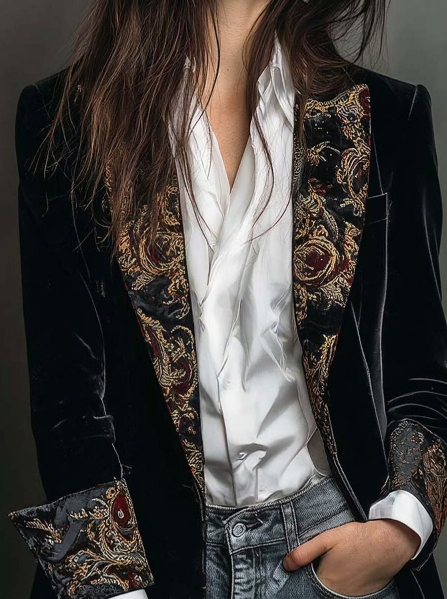 Blazer de Corte Entallado con Estampado Barroco