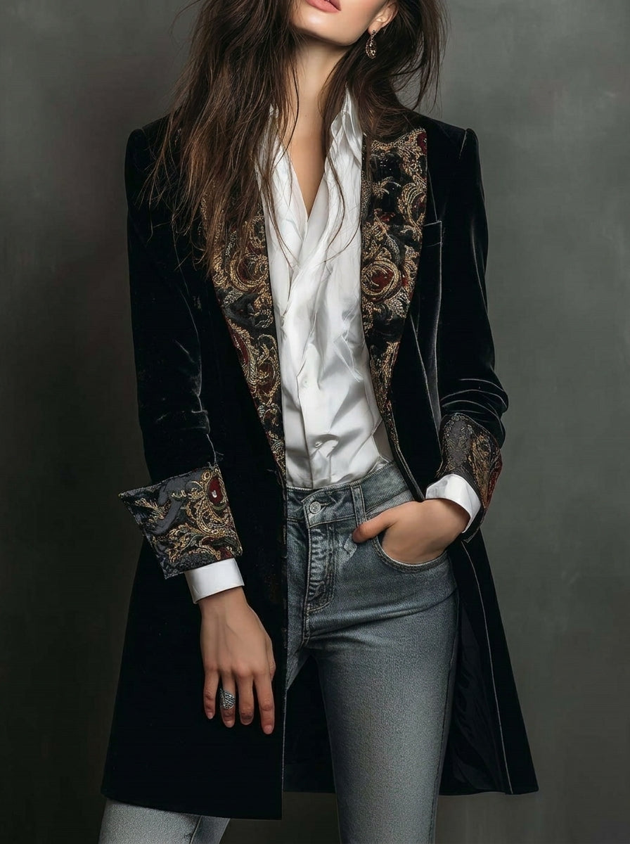 Blazer de Corte Entallado con Estampado Barroco
