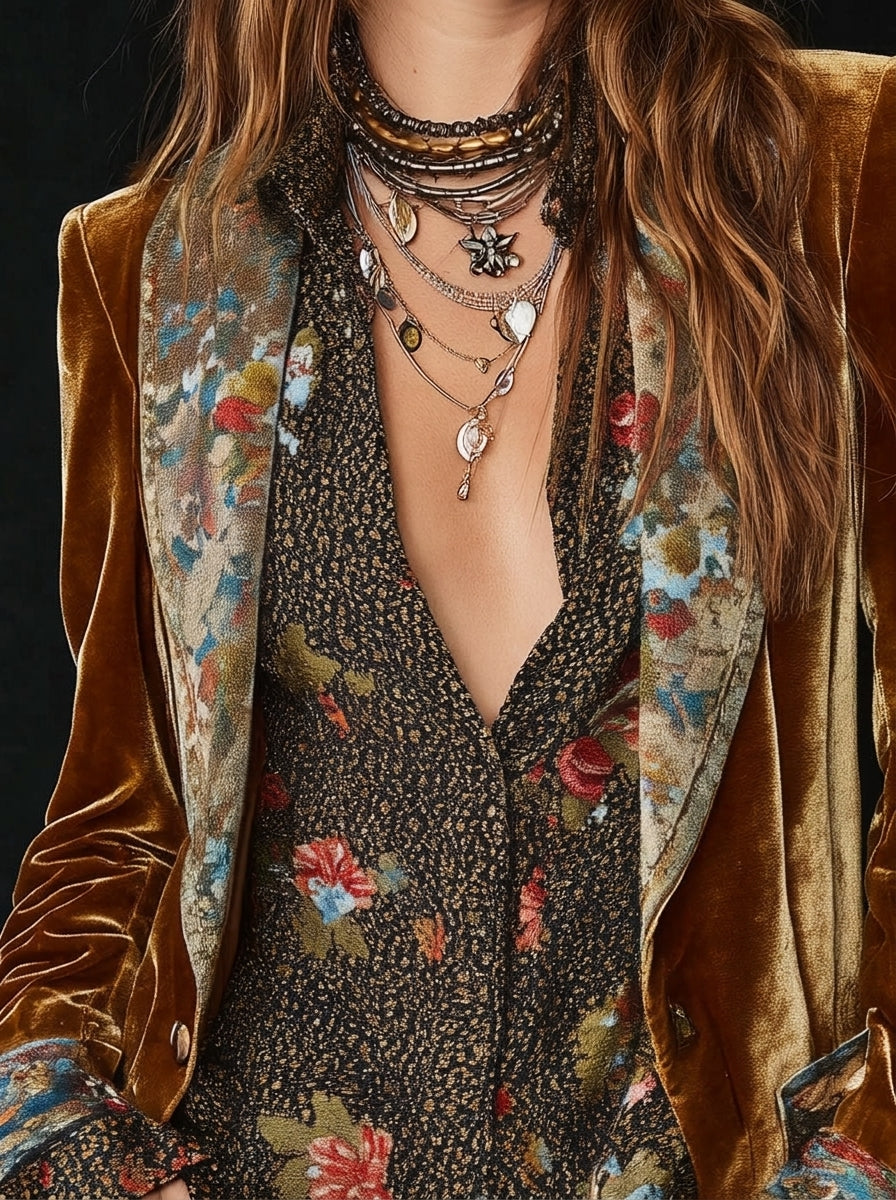 Blazer de Patchwork con Estampado Floral Vintage