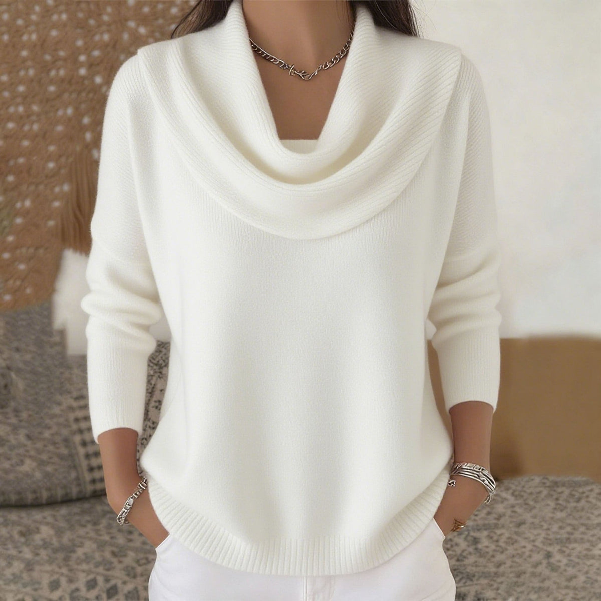 Jersey de Cuello Vuelto Drapeado