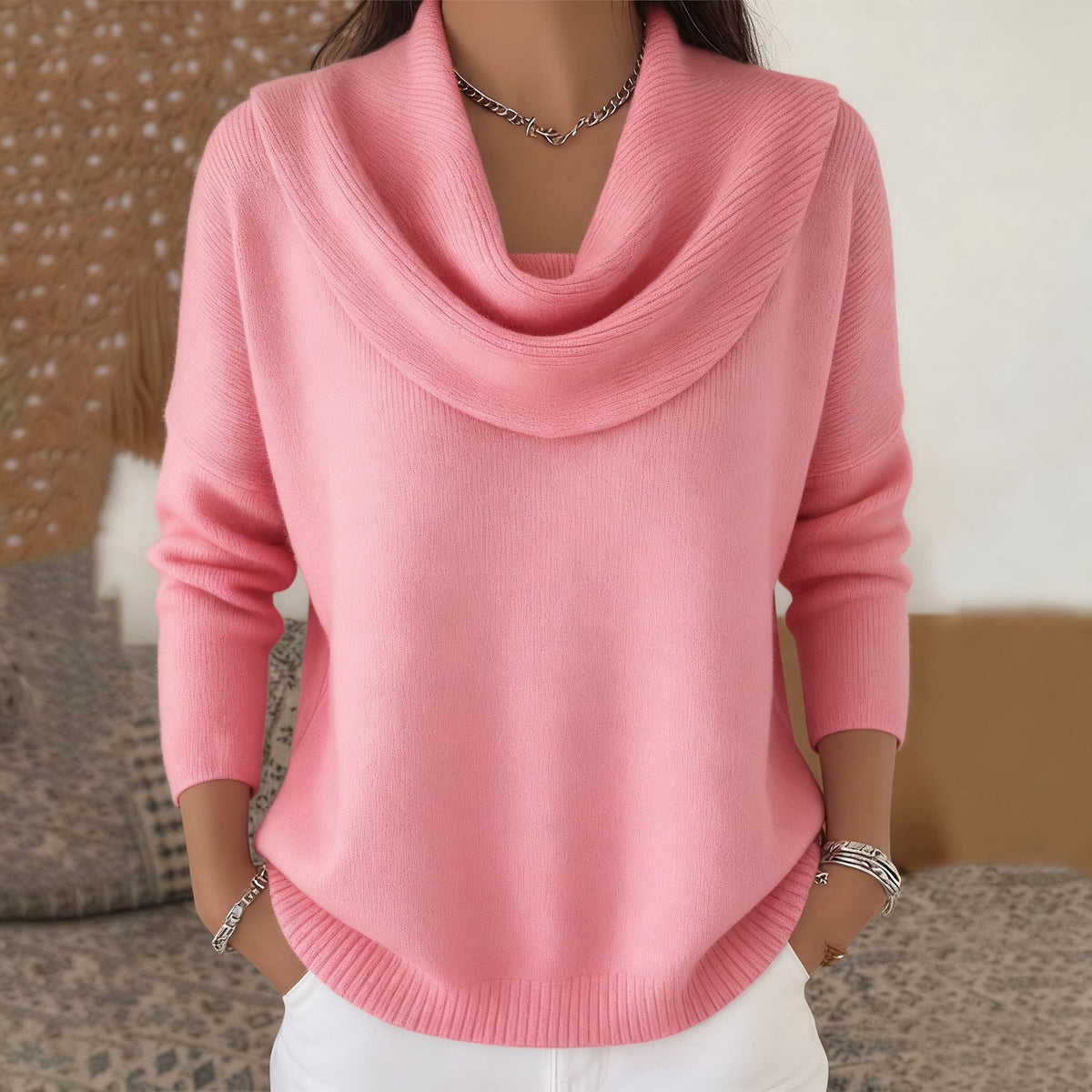 Jersey de Cuello Vuelto Drapeado