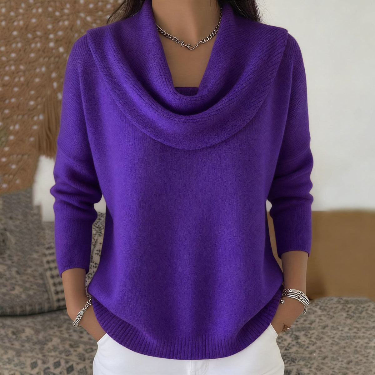 Jersey de Cuello Vuelto Drapeado