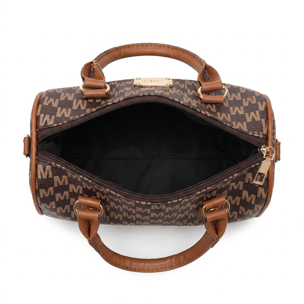 Bolso de Hombro con Monograma Dorado y Estampado de Cuadros