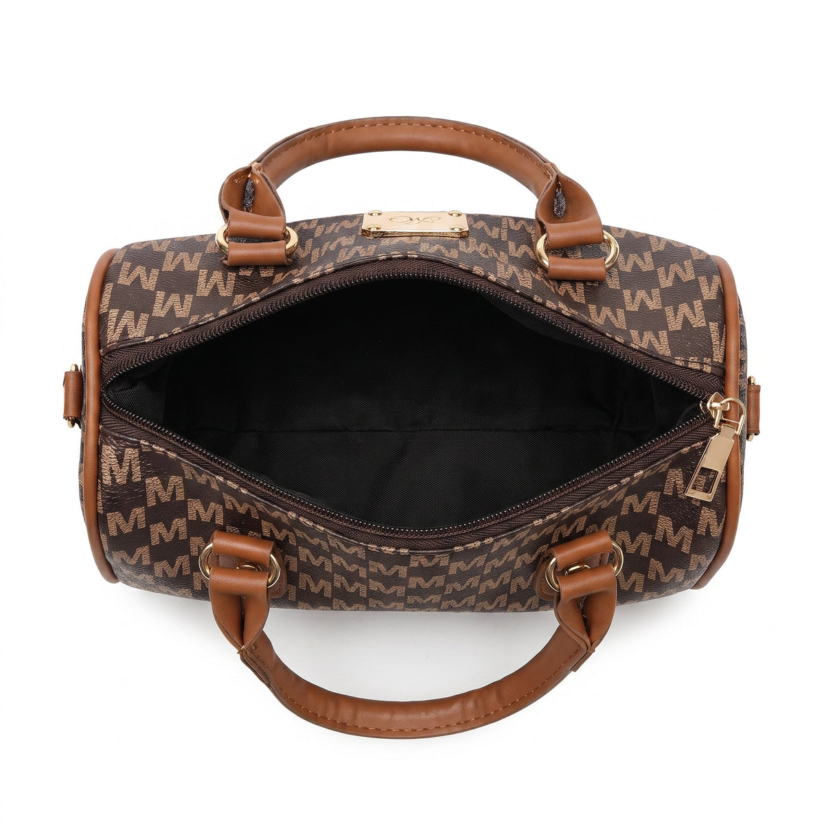 Bolso de Hombro con Monograma Dorado y Estampado de Cuadros
