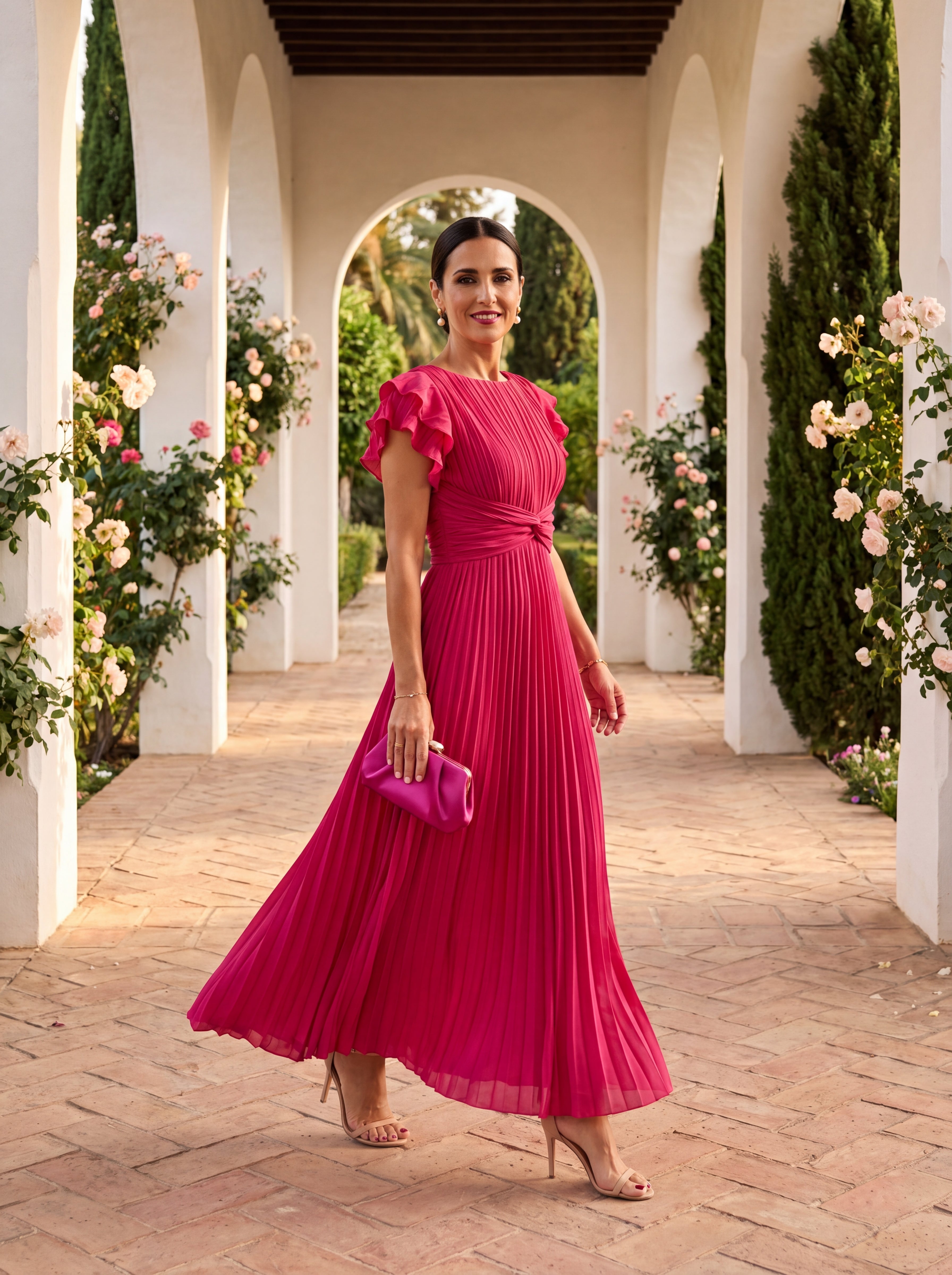 Vestido de Fiesta Plisado en Tul con Silueta Fluida