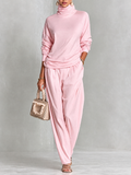 Conjunto Rosa Palo: Top Holgado de Cuello Alto y Pantalón Harem de Cintura Elástica