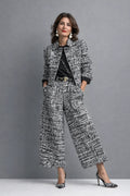 Conjunto de Dos Piezas en Tweed Azul Grisáceo