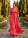 Vestido Largo Fluido de Cintura Marcada y Corte Alargado