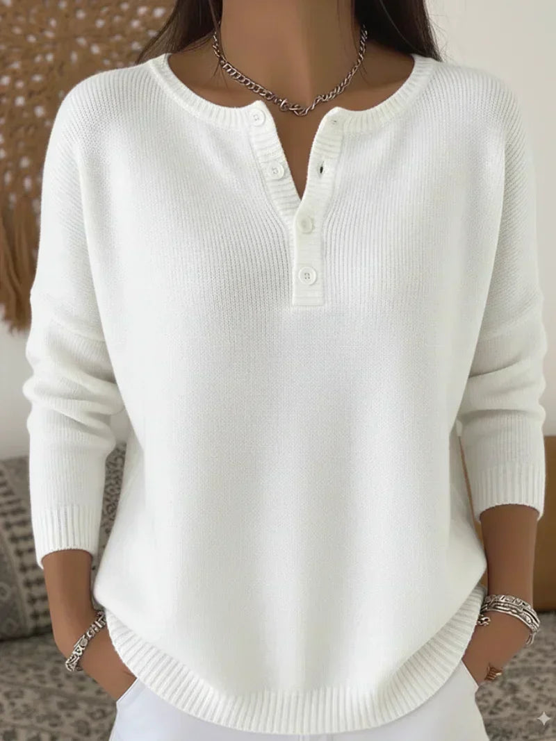 Jersey de Punto con Cuello Henley y Botones