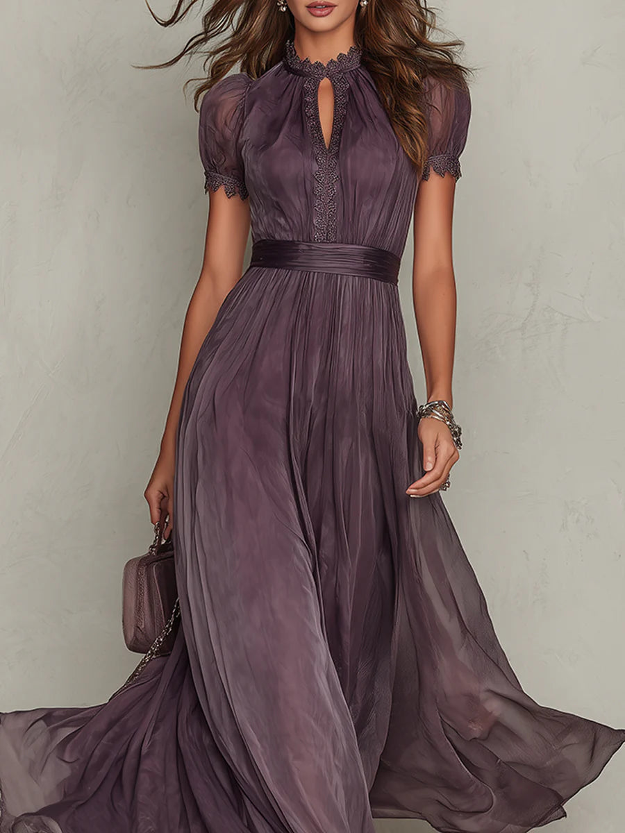 Vestido Largo Elegante de Escote en Gota y Silueta Alargada