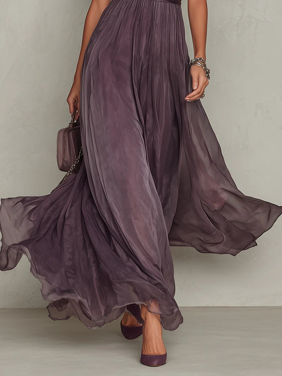 Vestido Largo Elegante de Escote en Gota y Silueta Alargada