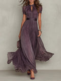 Vestido Largo Elegante de Escote en Gota y Silueta Alargada