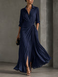Vestido Camisero Maxi Elegante Azul Marino con Anudado