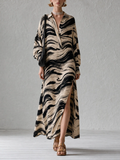 Vestido Maxi Suelto de Corte Recto con Estampado Abstracto Albaricoque y Aberturas Laterales