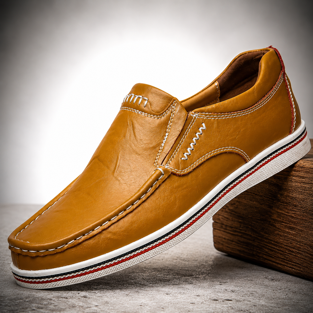 Zapatos de Piel sin Cordones con Suela de Raya en Contraste