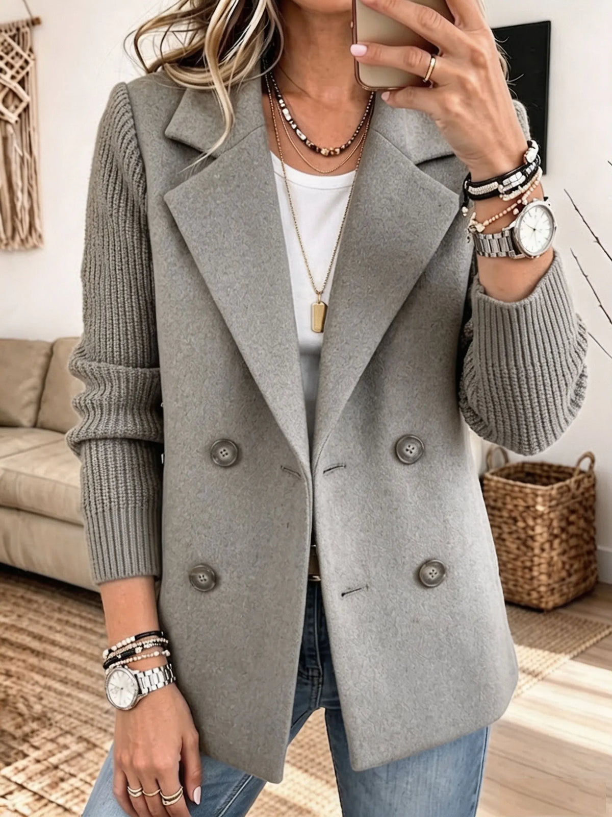 Blazer Elegante con Mangas de Punto