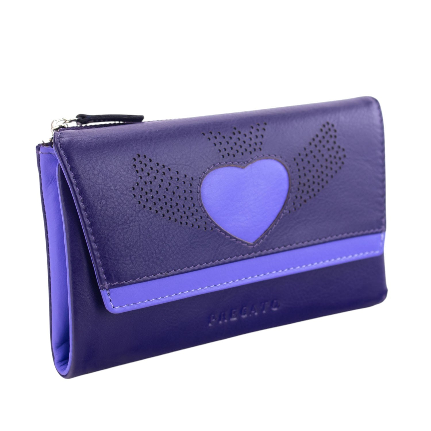 Billetero de Piel con Corazón Calado, Tono Intenso y Protección RFID